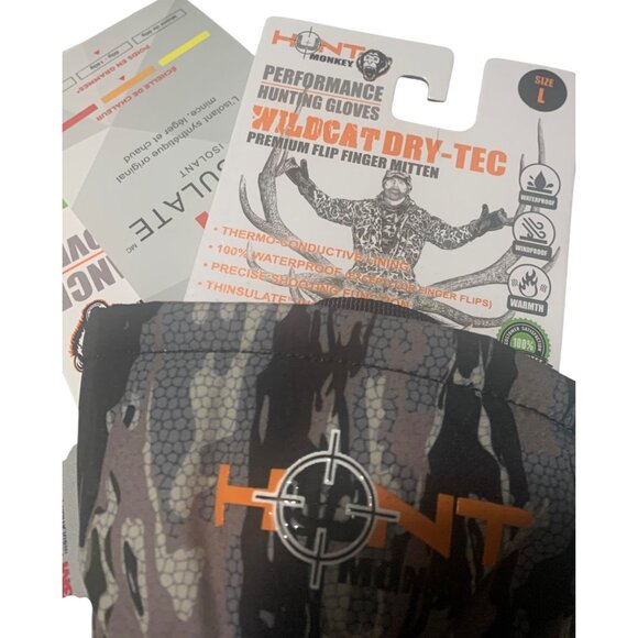 HUNT MONKEY Camo Wildcat Dry-Tec Flip Finger Hunting Mittens NWT Various Sizes - Picture 5 of 6
